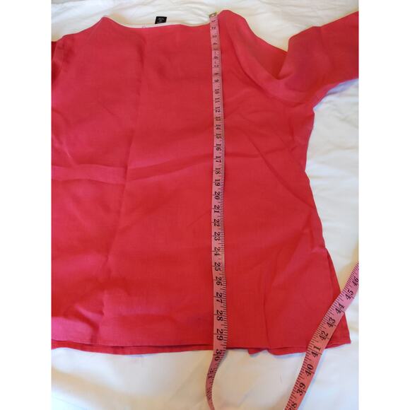Carole Little Womens 2X Coral Pink 100% Linen Tunic Top Cream Trim 3/4 Sleeve - Picture 6 of 8